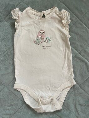 GAP White Baby Bodysuit with Pink & Mint Owl Embroidery